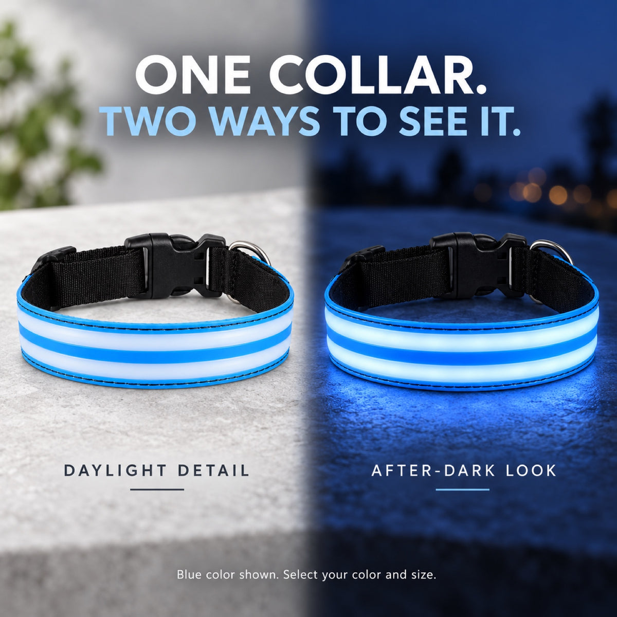 GAVPEPY Nylon Light-Up Dog Collar, Sizes XS, S, M, L, 5 color or pattern options, for neighborhood walks, park visits and daily dog wear; an adjustable neckwear option for supervised walks and everyday outings image 7 - 6.jpg