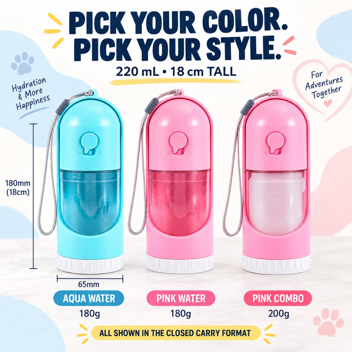 Extendable Pet Water and Food Bottle, 220 mL, 3 Options, By GAVPEPY image 7 - 6.jpg