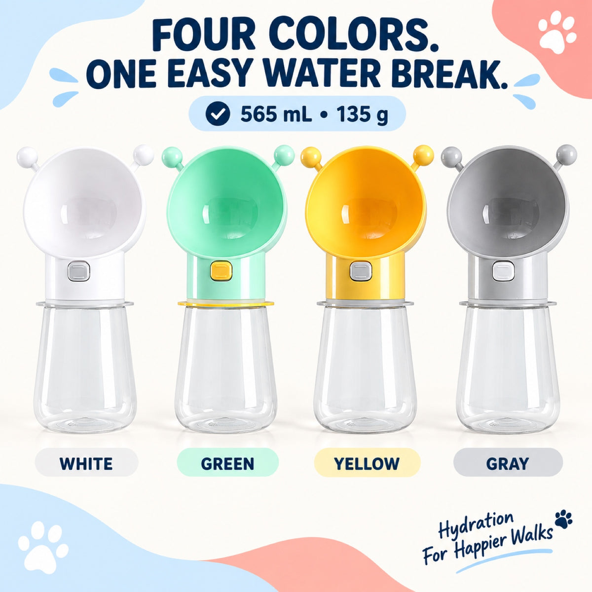 Bee-Style Silicone Pet Water Bottle, 565 mL, 4 Colors, By GAVPEPY image 7 - 6.jpg