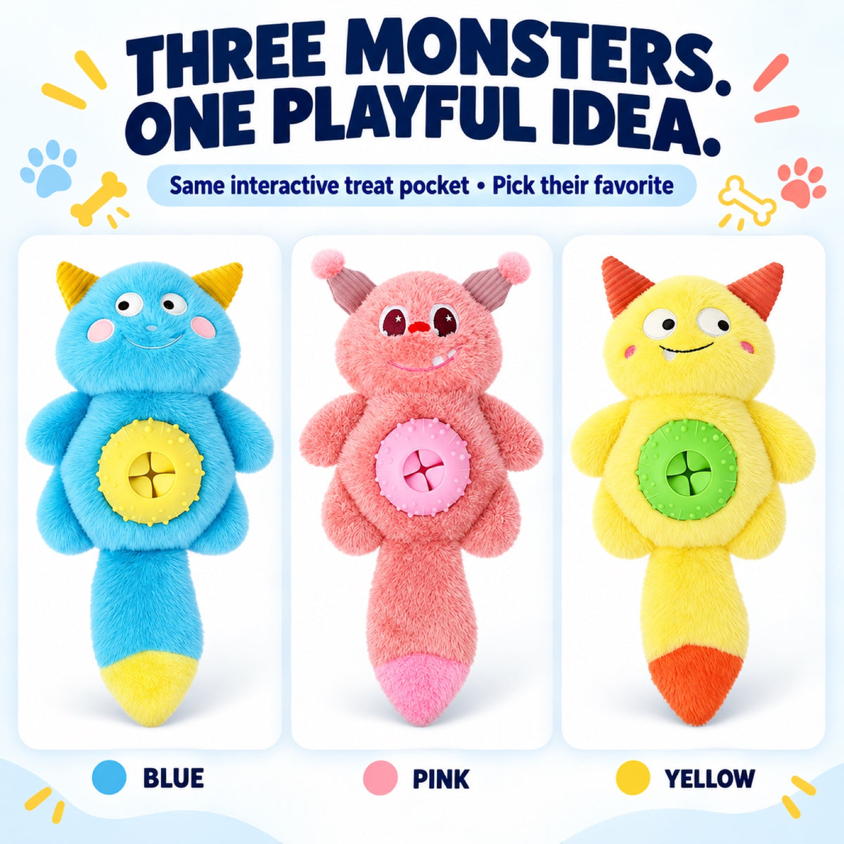 Plush Monster Treat-Dispensing Dog Toy, 3 Colors, By GAVPEPY image 7 - 6.jpg