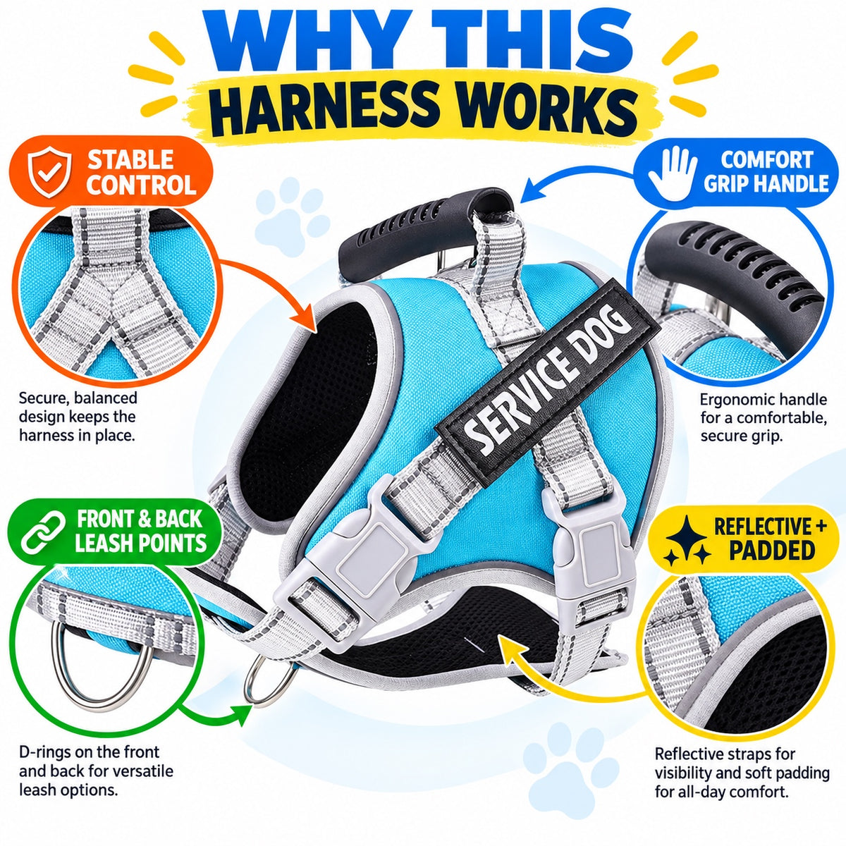 Reflective Service Dog Harness, 10 Colors and 6 Sizes, By GAVPEPY image 7 - 6.jpg