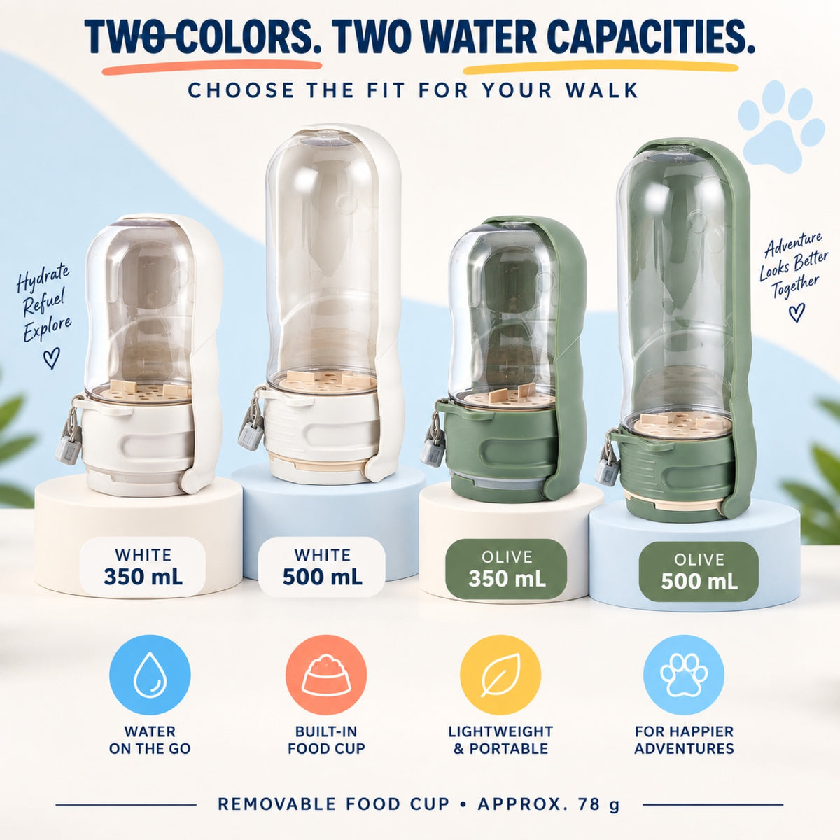 Foldable 2-in-1 Pet Water Bottle and Bowl, 350 or 500 mL, By GAVPEPY image 7 - 6.jpg