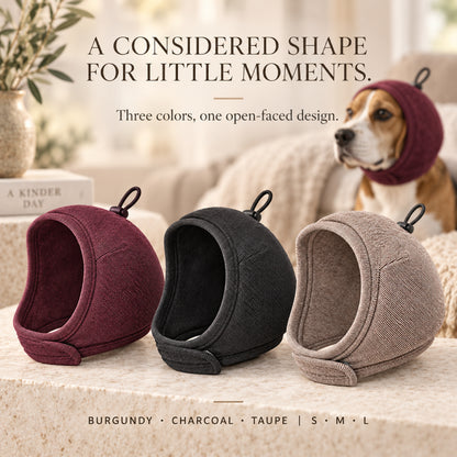 GAVPEPY Polyester Dog Ear Snood, Burgundy, Charcoal or Brown in S, M and L, for covering canine ears during supervised wind, grooming and daily routines, home, travel, grooming and outdoor walks, soft ribbed fabric, an open face and a top adjustment image 7 - 6.jpg