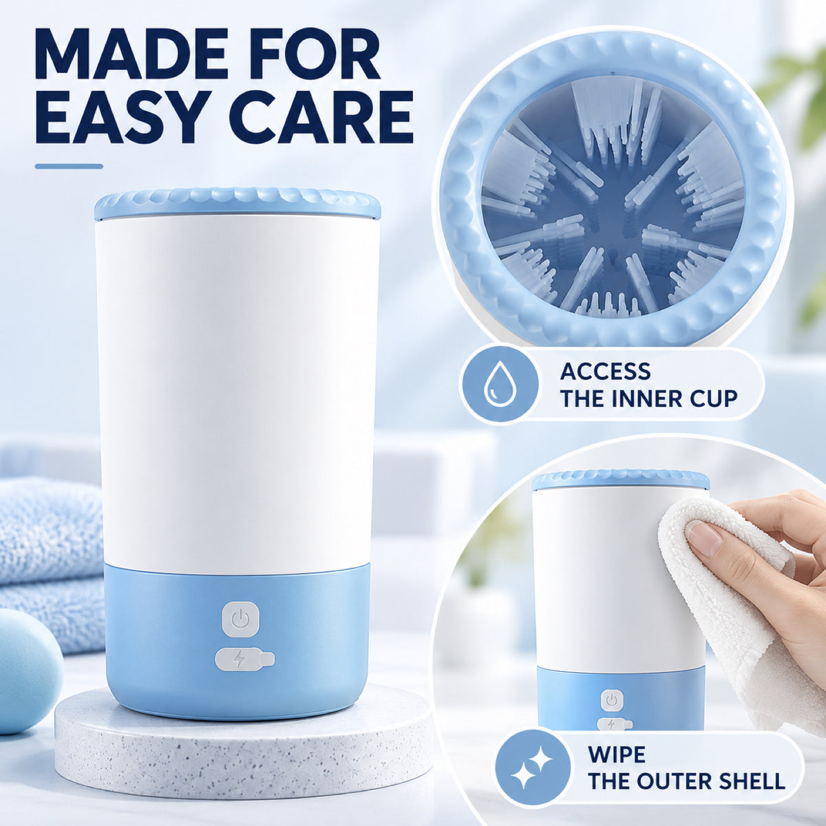 GAVPEPY Plastic Electric Paw Washer Cup, Sizes , Black / White, Pink / White, White / Blue, Blue, after rainy walks, park visits and everyday outdoor trips; a reusable cup design for rinsing paws after walks and outdoor play image 6 - 6.jpg