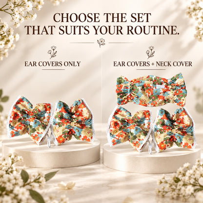 GAVPEPY Cotton Floral Long-Ear Dog Cover, Begonia, Apricot, Lake Blue or Blue patterns in Ear Cover Only or Ear Cover with Neck Cover packages, for keeping long ear hair tidier during meals and supervised daily routines, meals, grooming and daily use image 7 - 6.jpg