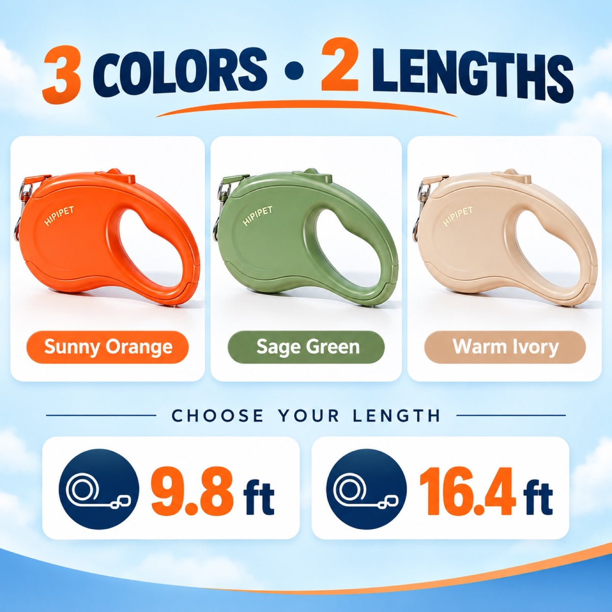 Color-Block Retractable Dog Leash, 3 Colors and 2 Lengths, By GAVPEPY image 7 - 6.jpg