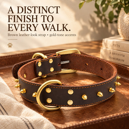 GAVPEPY Leather-style material Studded Dog Collar, Sizes 2-0 cm, 2-5 cm, 3-0 cm, 3-5 cm, Brown, for neighborhood walks, park visits and daily dog wear; an adjustable neckwear option for supervised walks and everyday outings image 7 - 6.jpg