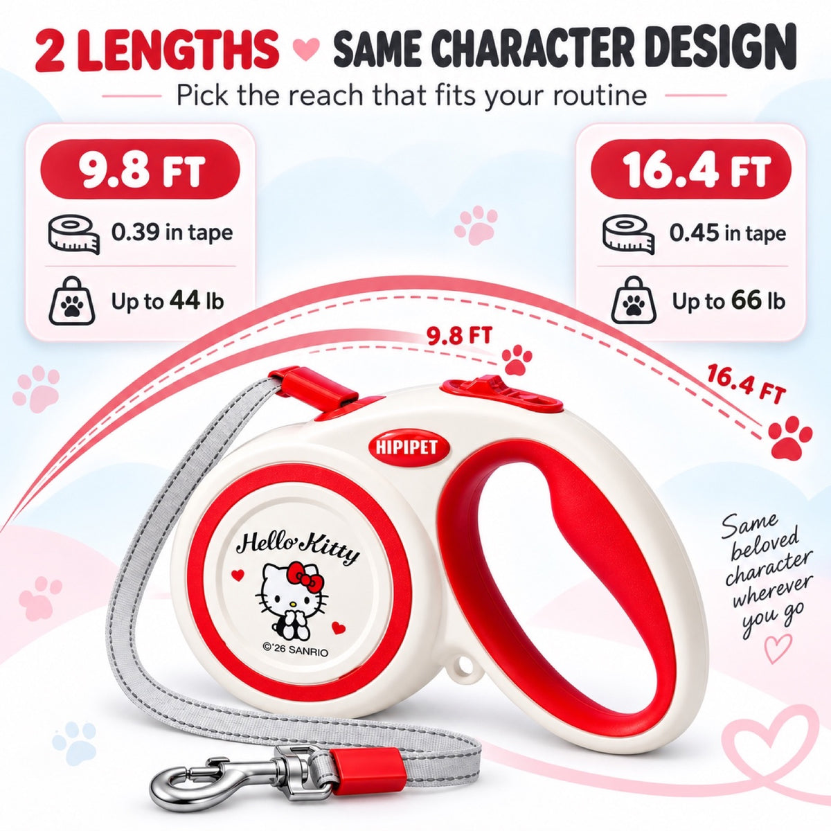 Hello Kitty Retractable Dog Leash, 2 Lengths, By GAVPEPY image 7 - 6.jpg