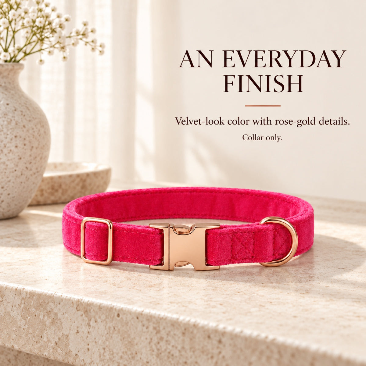 GAVPEPY Fabric Velvet-Look Dog Collar, Sizes 1-5 X 24-5-35 cm, 2-0 X 30-45 cm, 2-5 X 36-55 cm, Rose Pink, for neighborhood walks, park visits and daily dog wear; an adjustable neckwear option for supervised walks and everyday outings image 7 - 6.jpg