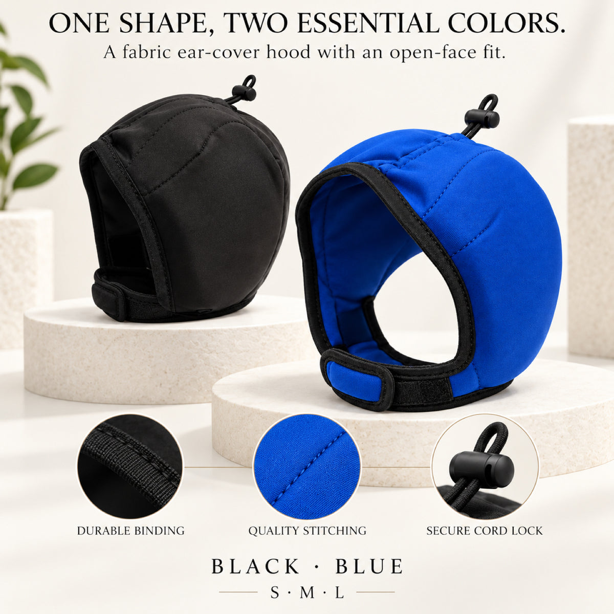 GAVPEPY Polyester Padded Dog Ear Cover Hood, Black or Blue in S, M and L, for covering the ears during supervised noise and grooming routines, home, travel, grooming appointments and outdoor events, a shaped soft hood, dark inner lining and image 7 - 6.jpg