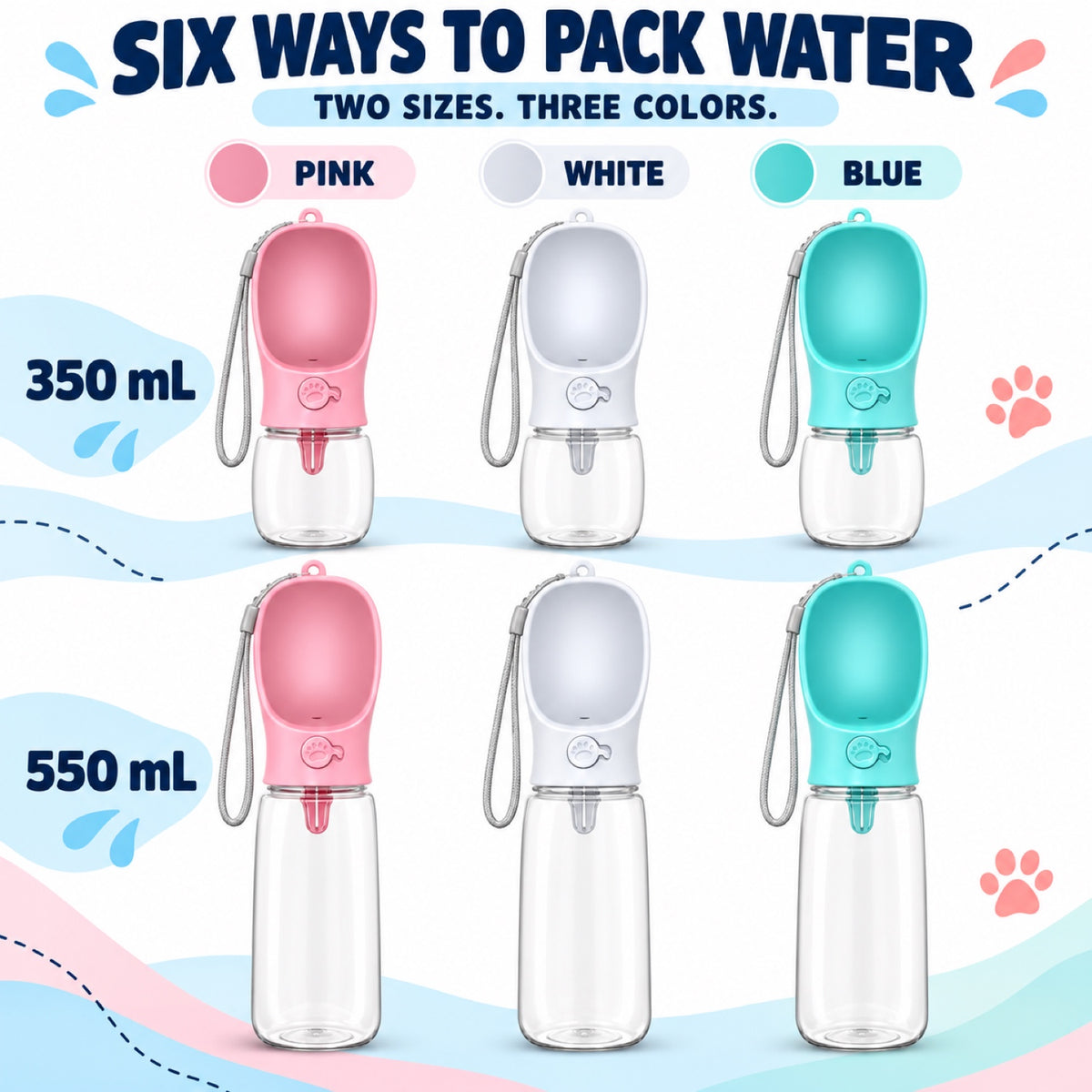 Portable Pet Water Bottle, 350 or 550 mL, 3 Colors, By GAVPEPY image 7 - 6.jpg