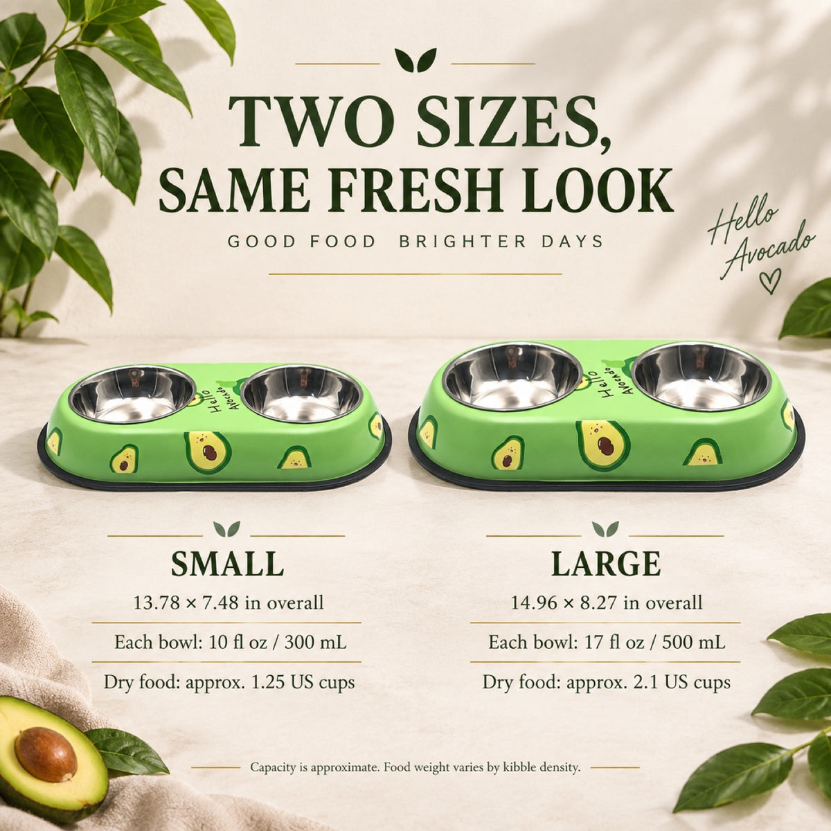 Avocado-Print Double Pet Bowl, 2 Sizes, By GAVPEPY image 7 - 6.jpg
