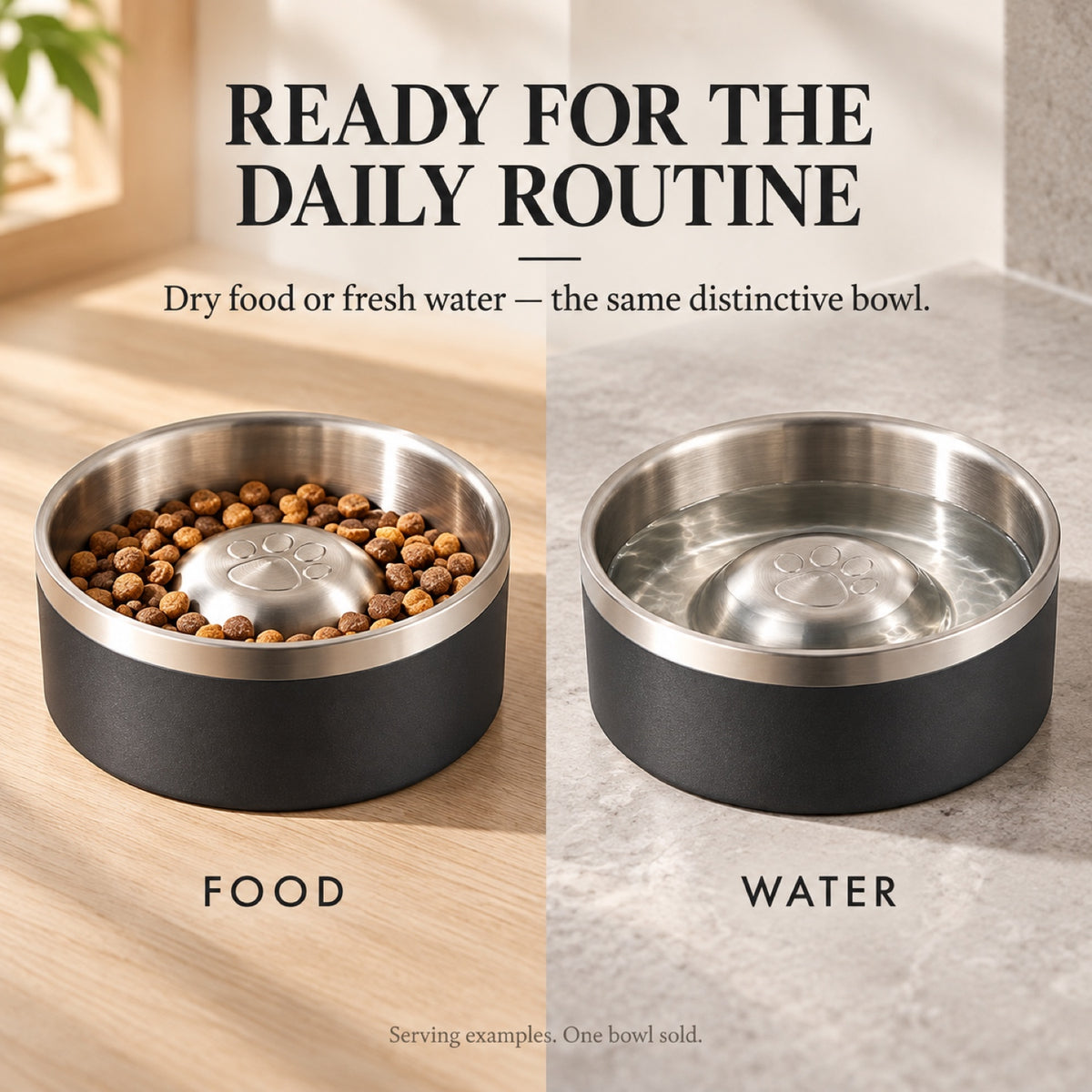GAVPEPY Stainless Steel Paw-Pattern Slow Feeder Bowl, 17 or 20 cm diameter, 11 finishes including Black, Pink, Green, Navy Blue, White, Orange, Red, Blue, Mint Green, Gray and Steel, for Everyday Dog and Cat Meals or Water at Home, raised paw-shaped image 7 - 6.jpg