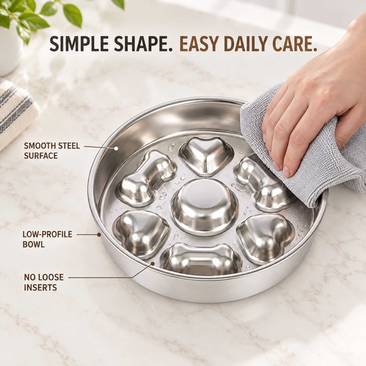 Round Bone-Print Stainless Steel Slow Feeder Bowl, 3 Base Options, By GAVPEPY image 7 - 6.jpg