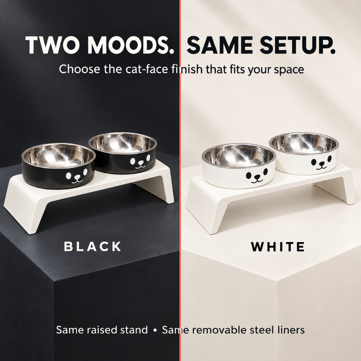 Cat-Face Stainless Steel Double Pet Bowl, 2 Colors, By GAVPEPY image 7 - 6.jpg