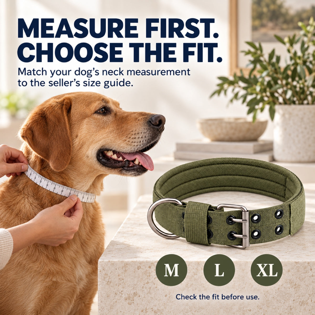 GAVPEPY Adjustable Tactical Dog Collar, Sizes M, L, XL, Black, Khaki, Green, Camouflage, for neighborhood walks, park visits and daily dog wear; an adjustable neckwear option for supervised walks and everyday outings image 7 - 6.jpg
