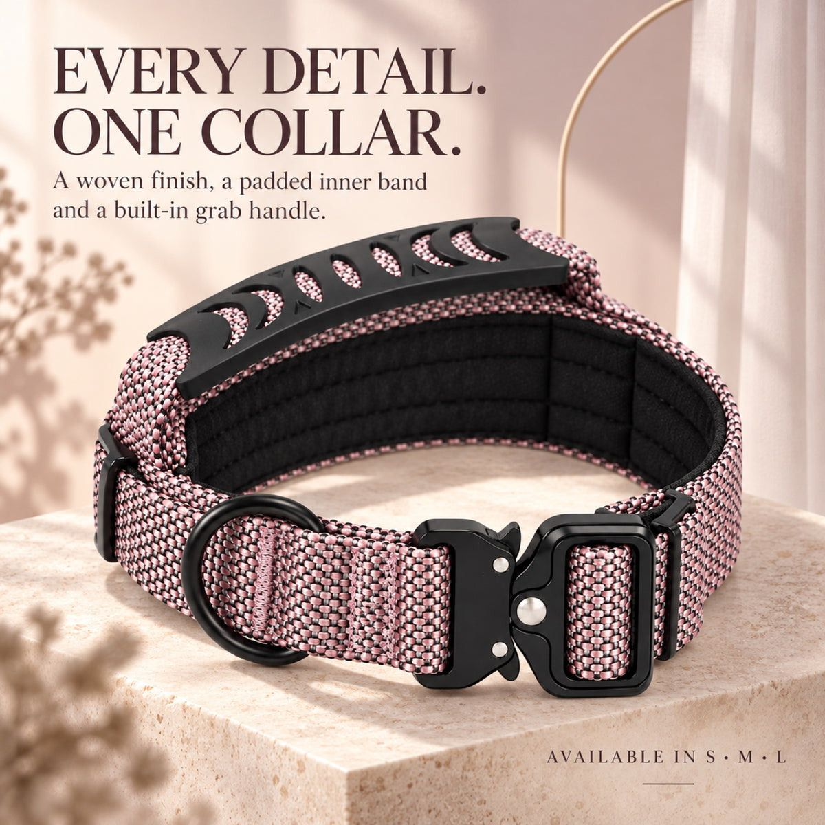GAVPEPY Nylon Reflective Padded Dog Collar, Sizes S, M, L, Mauve, for daily dog walks and outdoor wear; adjustable neckwear with the selected finish and fit shown in the product photos; review the selected variant photo for details image 7 - 6.jpg