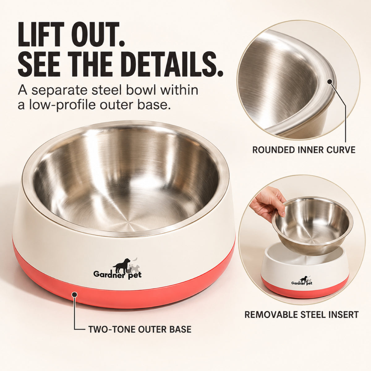 GAVPEPY Stainless Steel Pet Feeding Bowl, 22 cm diameter, Gray, Red or Green exterior, for Everyday Dog and Cat Meals or Water at Home, wide open bowl with colored outer base; a practical feeding setup for daily pet-care routines image 7 - 6.jpg