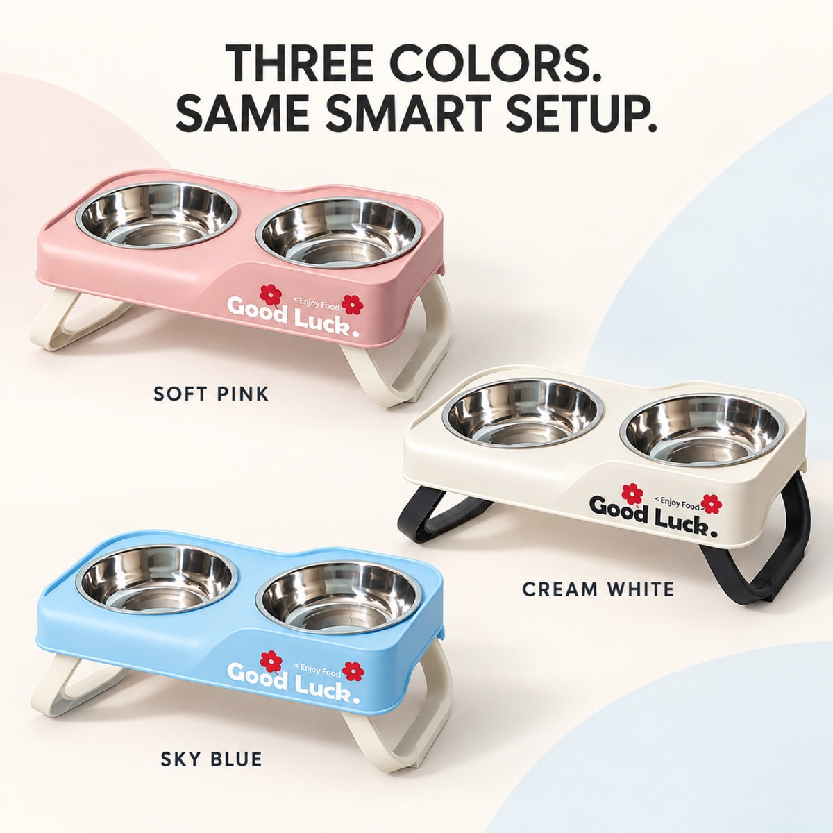 Raised Stainless Steel Double Pet Bowl, 3 Colors, By GAVPEPY image 7 - 6.jpg