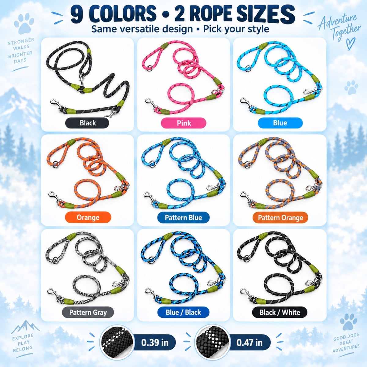 Reflective Hands-Free Running Dog Leash, 9 Colors and 2 Widths, By GAVPEPY image 7 - 6.jpg