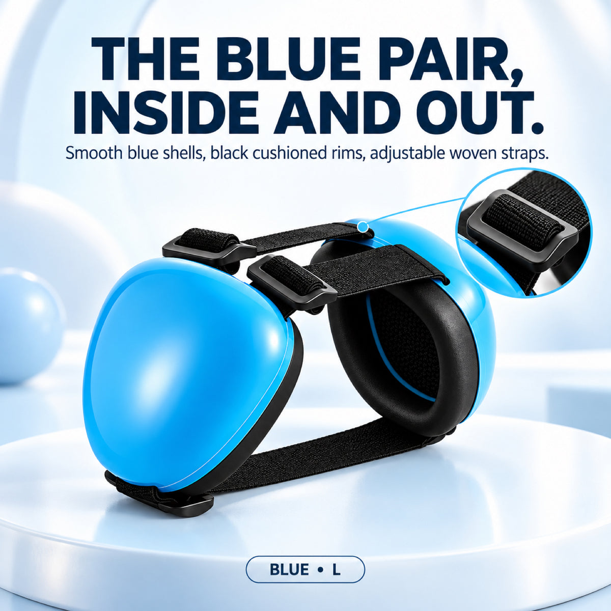 GAVPEPY ABS-Shell Blue Dog Ear Muffs with Adjustable Straps, the single Blue L configuration shown in the variant image, for covering the ears during noisy dog-care and outdoor routines, grooming, travel and outdoor routines image 7 - 6.jpg