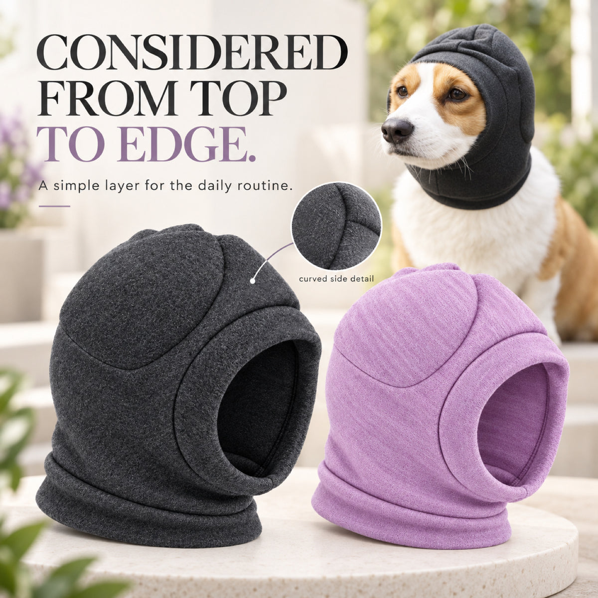 GAVPEPY Polyester Soft Dog Ear Hood, Gray or Purple in S, M, L and XL, for covering canine ears during supervised cold-weather and daily routines, walks, home, grooming and travel, a rounded soft hood, open face and extended lower edge provide the image 7 - 6.jpg