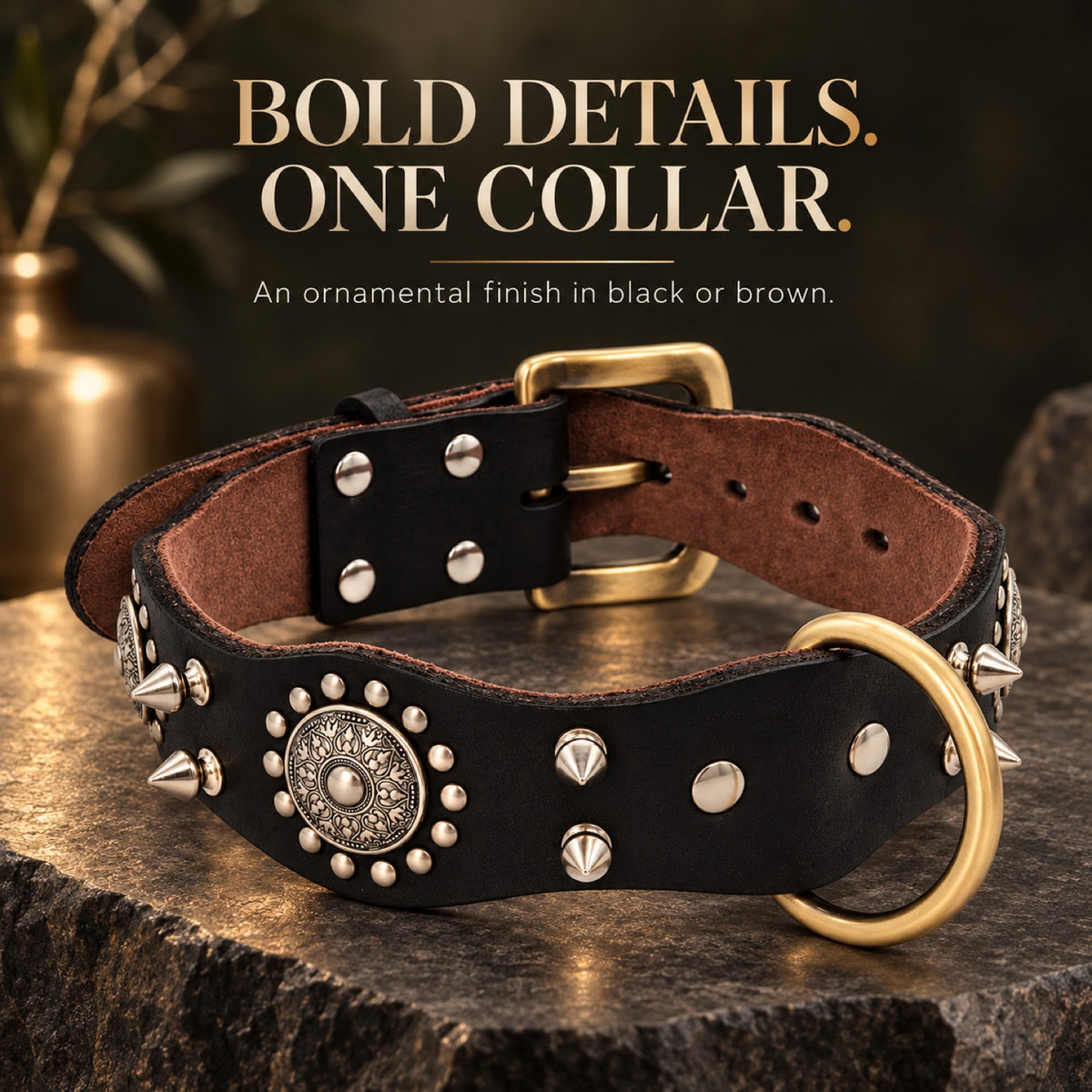 GAVPEPY Leather-style material Studded Dog Collar, Sizes S, M, L, Brown, Black, for neighborhood walks, park visits and daily dog wear; an adjustable neckwear option for supervised walks and everyday outings image 7 - 6.jpg