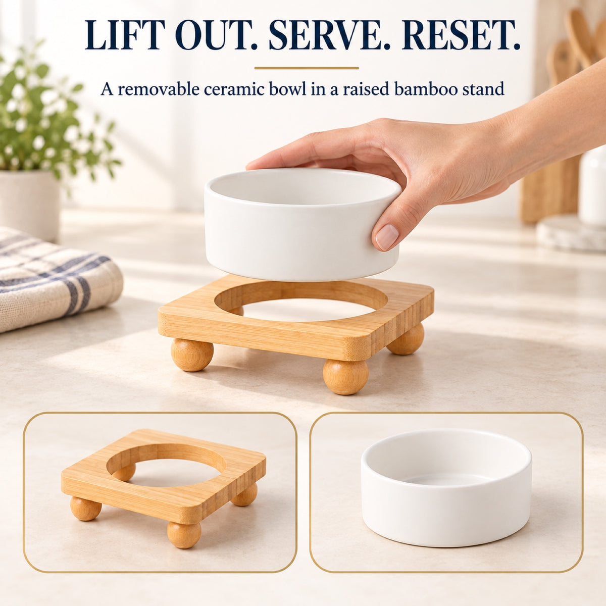Raised Ceramic Pet Bowl with Single Bamboo Stand, 40 Options, By GAVPEPY image 7 - 6.jpg