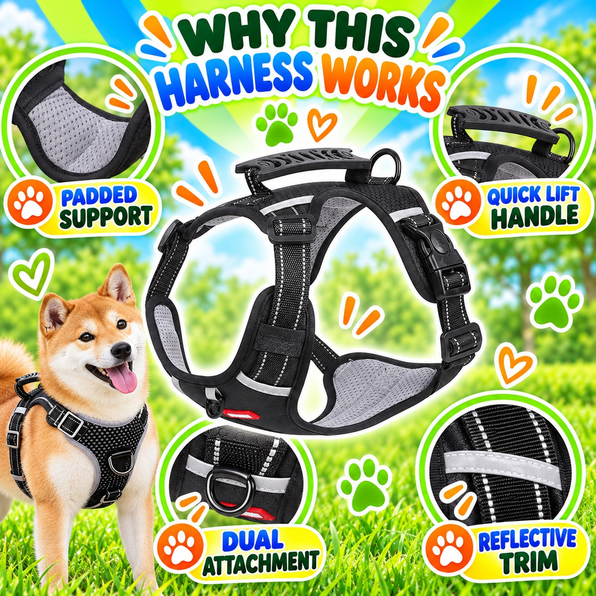 Adjustable PVC No-Pull Dog Harness, 3 Colors and 5 Sizes, By GAVPEPY image 7 - 6.jpg