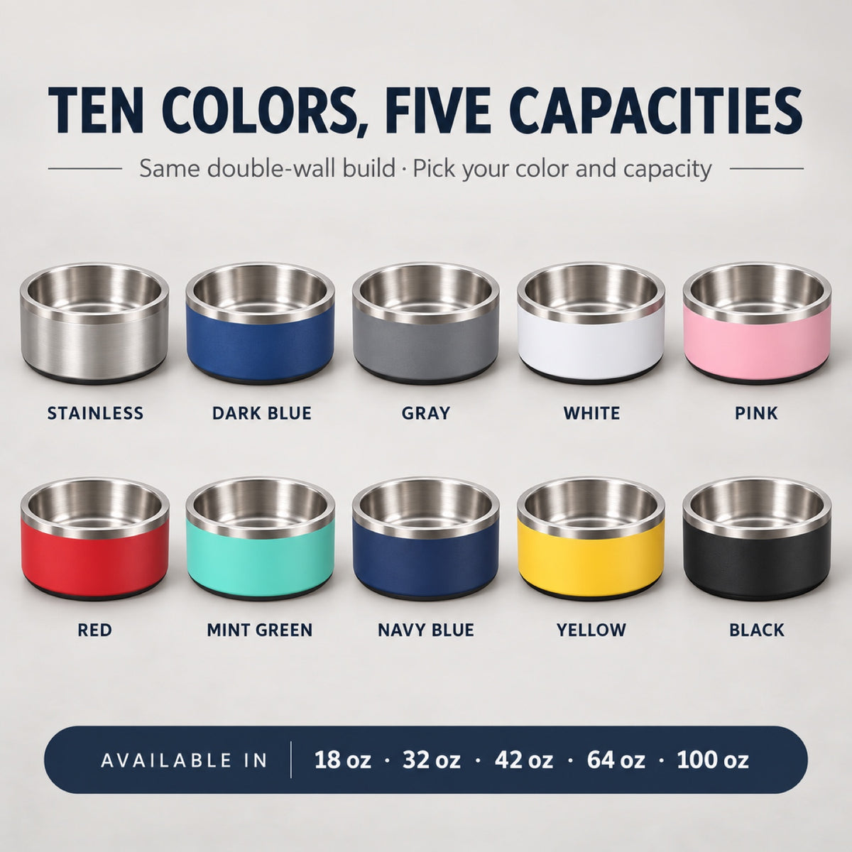 Stainless Steel Pet Bowl, 5 Capacities and 10 Colors, By GAVPEPY image 7 - 6.jpg