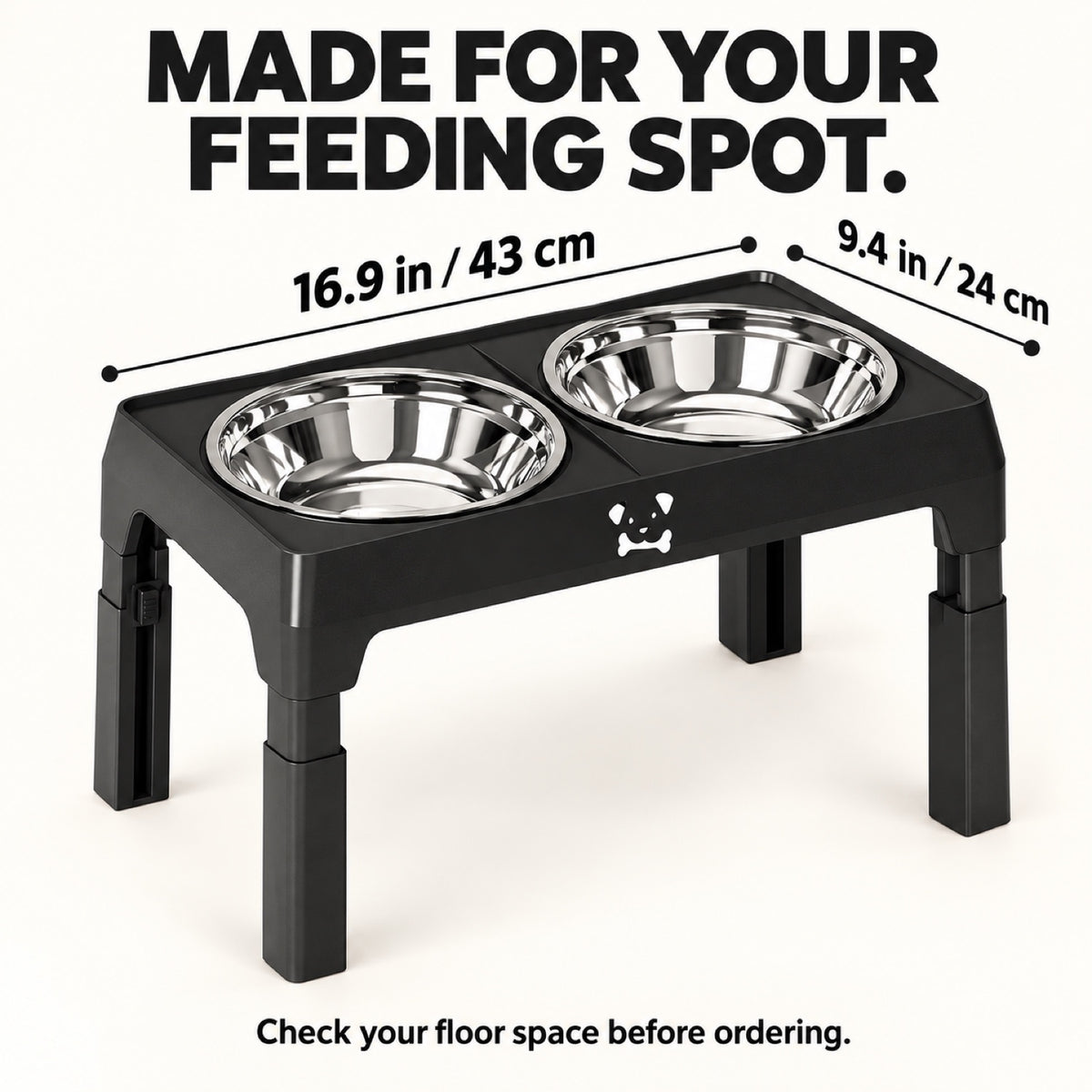 GAVPEPY Adjustable Double Stainless Steel Pet Bowl Stand, 43 x 24 x 8.5 cm, Black or Gray, for Everyday Dog and Cat Meals or Water at Home, two bowls in a foldable raised support; a practical feeding setup for daily pet-care routines image 7 - 6.jpg