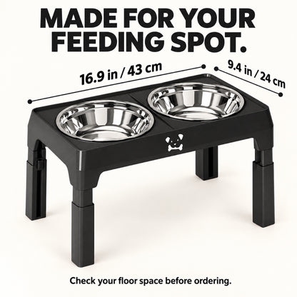 GAVPEPY Adjustable Double Stainless Steel Pet Bowl Stand, 43 x 24 x 8.5 cm, Black or Gray, for Everyday Dog and Cat Meals or Water at Home, two bowls in a foldable raised support; a practical feeding setup for daily pet-care routines image 7 - 6.jpg