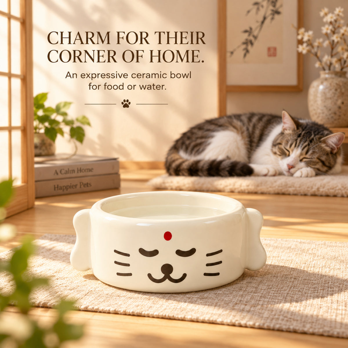 GAVPEPY Ceramic Sculpted Pet Feeding Bowl, 20 x 15 x 8 cm, cream finish, for Everyday Dog and Cat Meals or Water at Home, sculpted character-shaped exterior and open bowl; a practical feeding setup for daily pet-care routines image 7 - 6.jpg