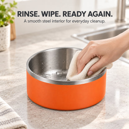 GAVPEPY Stainless Steel Deep Pet Bowl, 18 x 18 x 8 cm or 20 x 20 x 9 cm, orange outer finish, for Everyday Dog and Cat Meals or Water at Home, deep rounded bowl with a stainless interior; a practical feeding setup for daily pet-care routines image 7 - 6.jpg