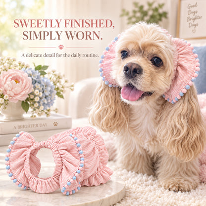 GAVPEPY Polyester Pink Lace Long-Ear Dog Snood, the LA96385 Pink Lace design in S, M and L, for holding long dog ears back during meals and supervised everyday routines, feeding, home grooming and short walks image 7 - 6.jpg