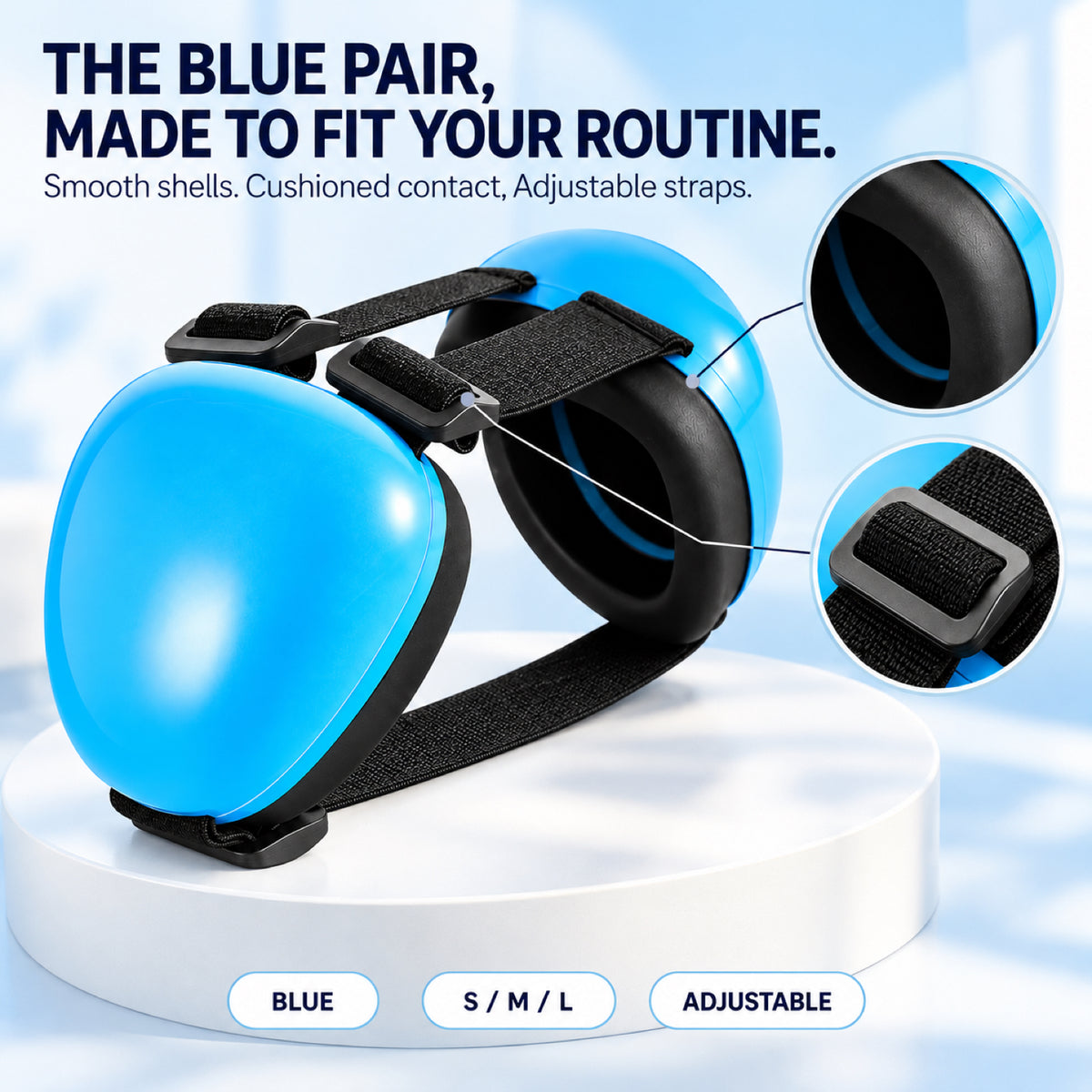 GAVPEPY ABS-Shell Blue Dog Ear Muffs, Blue in S, M or L size options, for covering both ears during supervised noisy pet-care routines, grooming, travel, home events and other supervised outings, smooth blue ear cups, dark inner pads and adjustable image 7 - 6.jpg