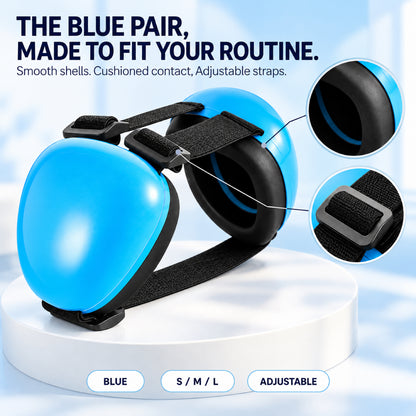 GAVPEPY ABS-Shell Blue Dog Ear Muffs, Blue in S, M or L size options, for covering both ears during supervised noisy pet-care routines, grooming, travel, home events and other supervised outings, smooth blue ear cups, dark inner pads and adjustable image 7 - 6.jpg