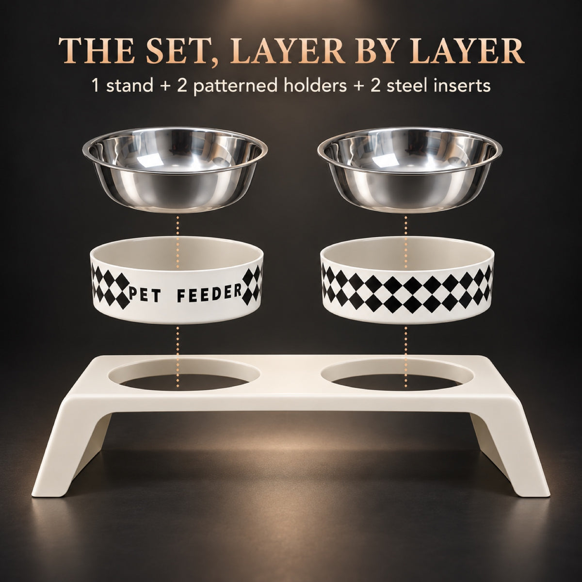 Grid Stainless Steel Double Pet Bowl, White, By GAVPEPY image 7 - 6.jpg