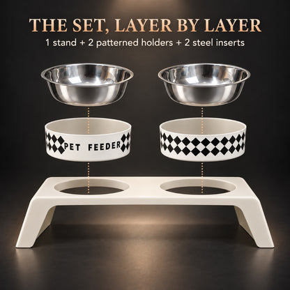 Grid Stainless Steel Double Pet Bowl, White, By GAVPEPY image 7 - 6.jpg