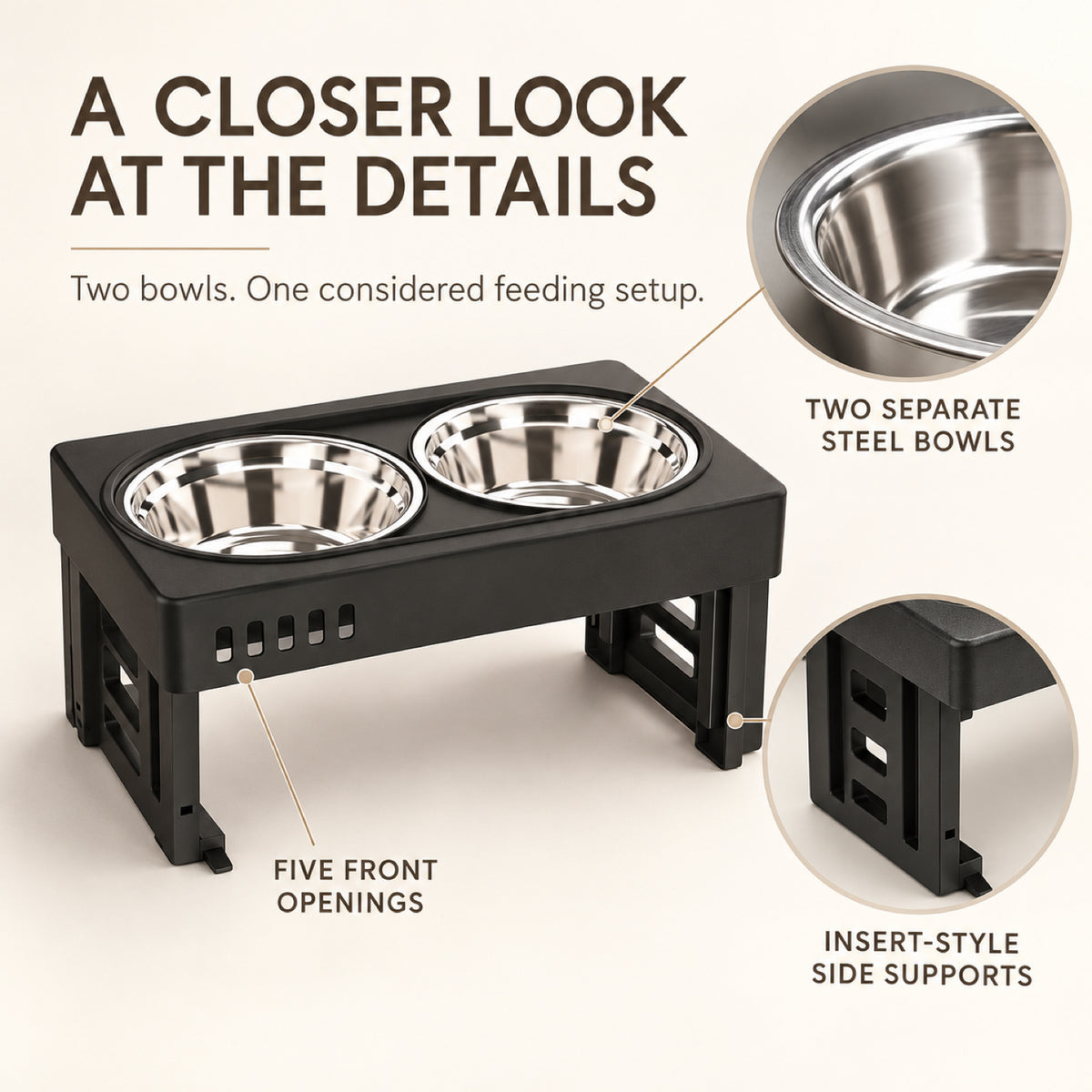 GAVPEPY Adjustable Double Pet Bowl Stand, 44 x 27.5 x 7.3 cm, Black or Gray, for Everyday Dog and Cat Meals or Water at Home, two raised feeding positions; a practical feeding setup for daily pet-care routines image 7 - 6.jpg