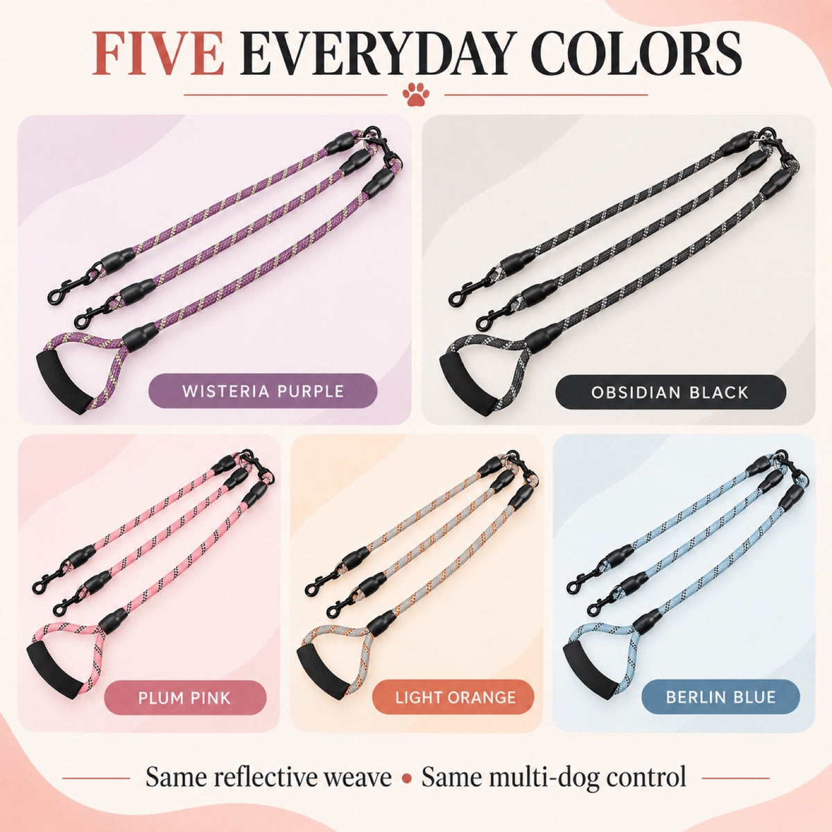 Reflective Multi-Dog Splitter Leash, 30 Options, By GAVPEPY image 7 - 6.jpg