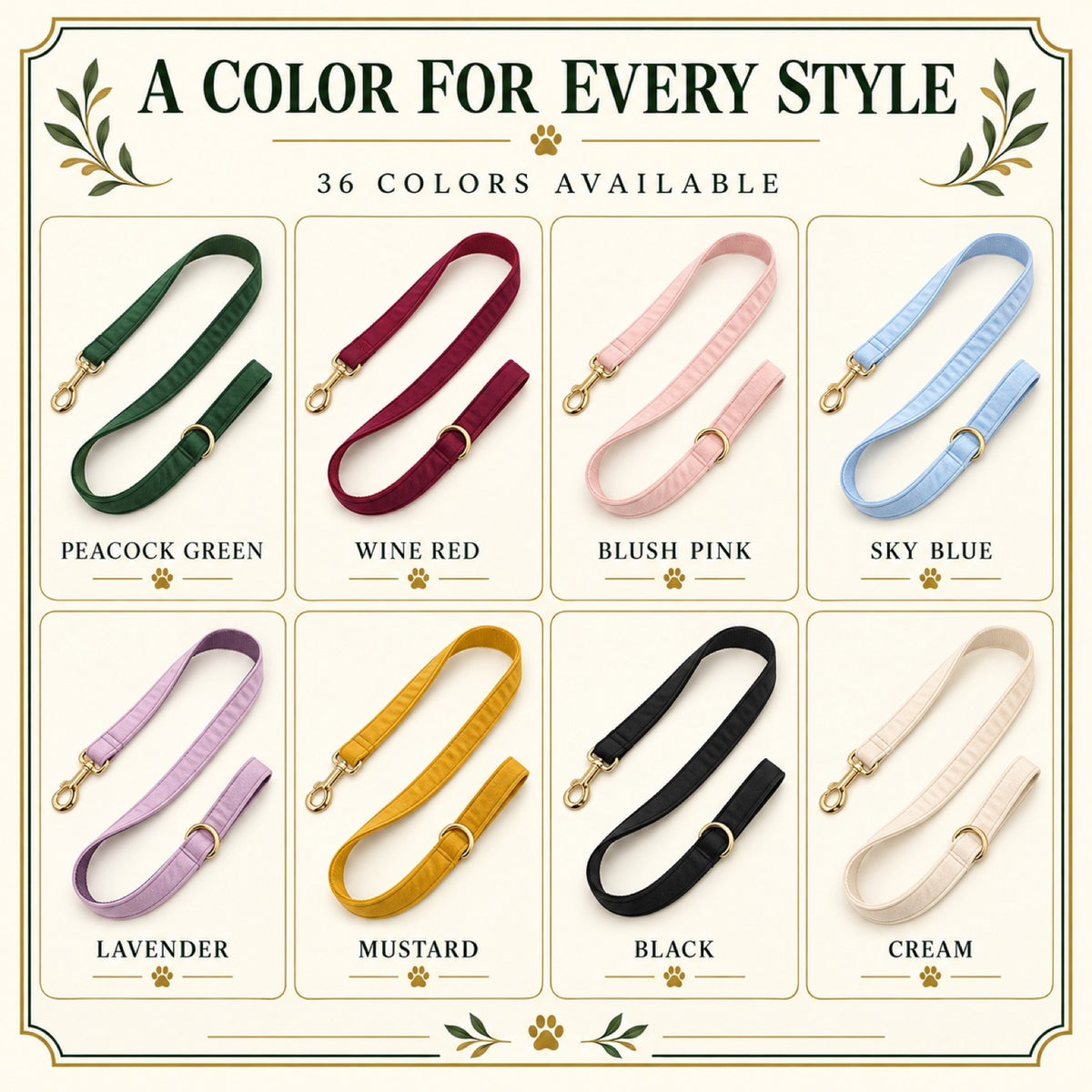 Velvet Dog Leash, 36 Colors and 5 Sizes, By GAVPEPY image 7 - 6.jpg