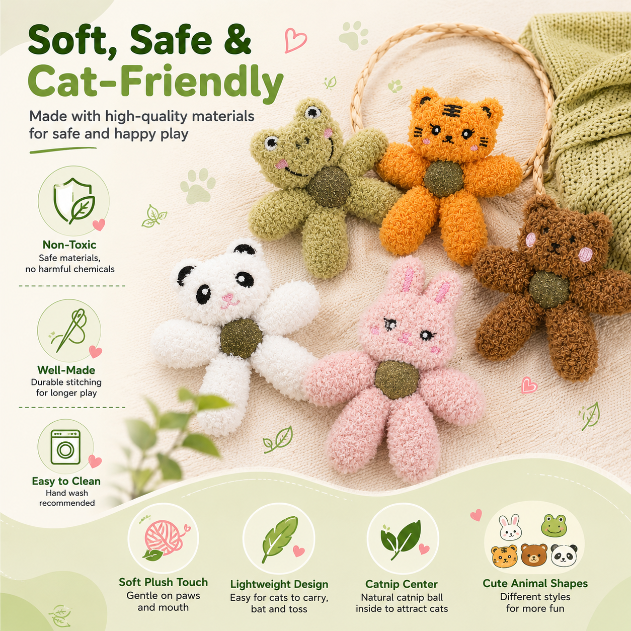 Plush Catnip Animal Cat Toy with Silvervine Ball image 7 - 7.png
