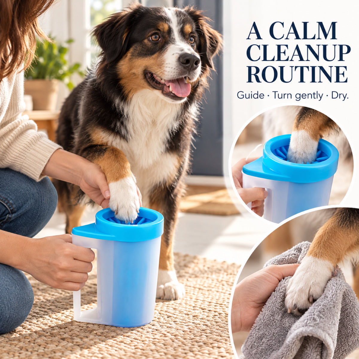 GAVPEPY PP plastic Handled Paw Washer with Towel Brush Option, Sizes M, L, Blue, Pink, Green, after rainy walks, park visits and everyday outdoor trips; a reusable cup design for rinsing paws after walks and outdoor play image 7 - 7.jpg