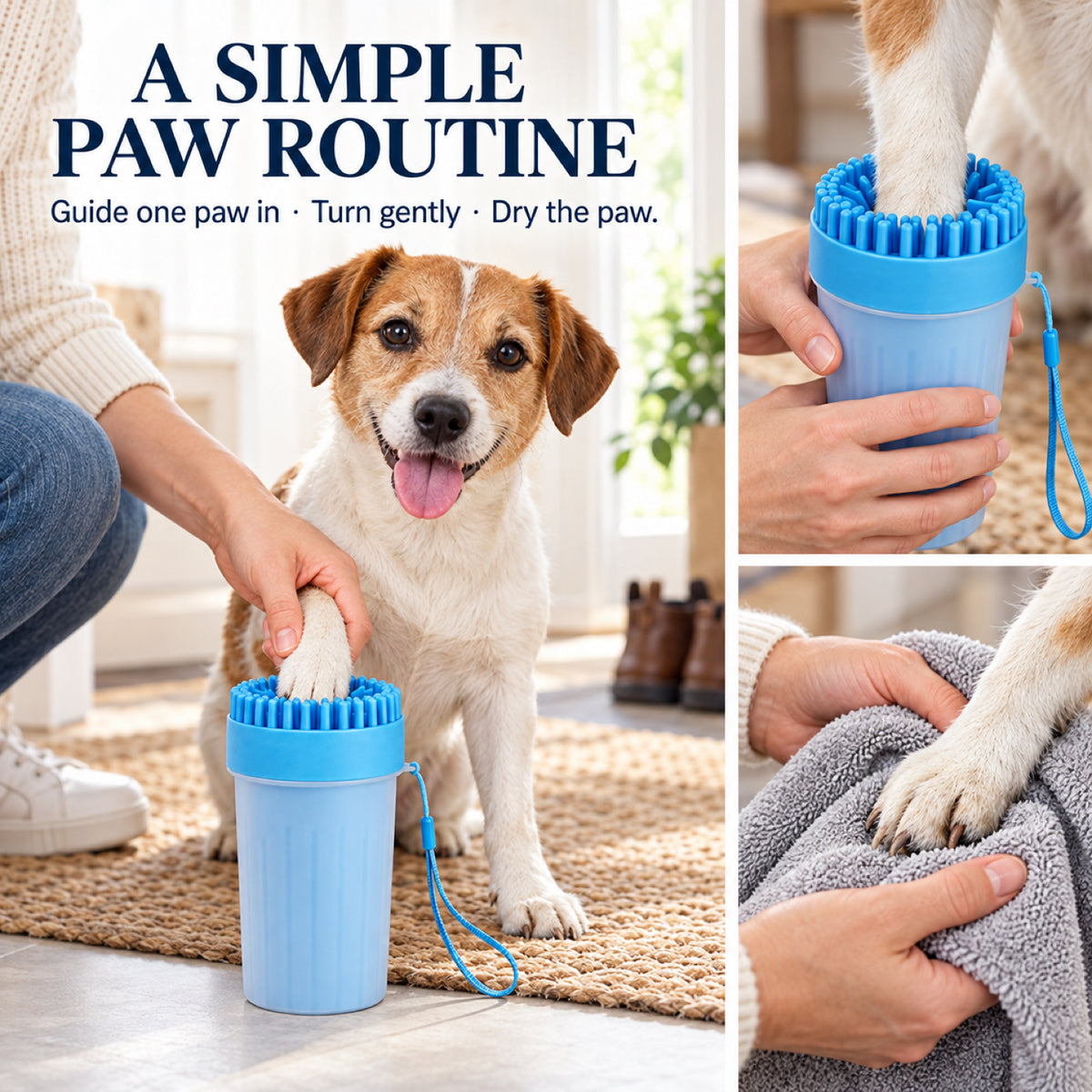 GAVPEPY TPR Silicone-Brush Paw Washer Cup, Sizes M, L, Blue, Green, Pink, after rainy walks, park visits and everyday outdoor trips; a reusable cup design for rinsing paws after walks and outdoor play image 7 - 7.jpg