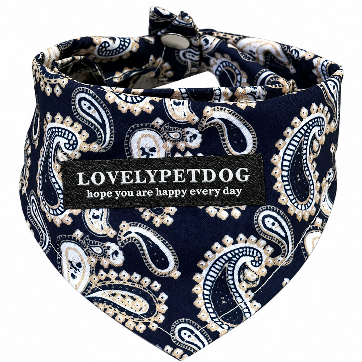 GAVPEPY Polyester Printed Adjustable Pet Bandana, Sizes S, M, L, XL, Navy, White, Yellow, for photos, celebrations, walks and everyday pet outfits; a neckwear accessory for everyday outfits, portraits and special occasions image 8 - DPbib17-Navy-S.jpg