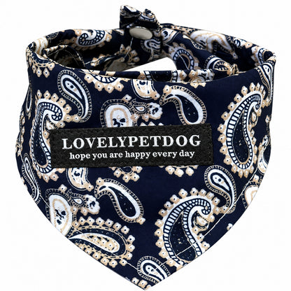 GAVPEPY Polyester Printed Adjustable Pet Bandana, Sizes S, M, L, XL, Navy, White, Yellow, for photos, celebrations, walks and everyday pet outfits; a neckwear accessory for everyday outfits, portraits and special occasions image 8 - DPbib17-Navy-S.jpg