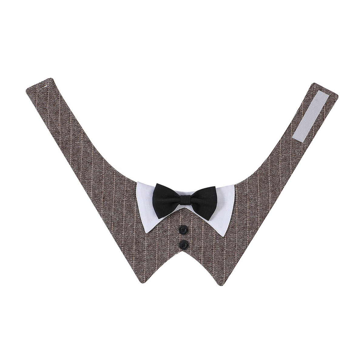 GAVPEPY Polyester Tuxedo Bow Pet Bib, Sizes XS, S, M, L, XL, Green Stripe, Dark Gray Stripe, Coffee Stripe, for photos, celebrations, walks and everyday pet outfits; a neckwear accessory for everyday outfits, portraits and special occasions image 11 - DPbib24-Brown-XS.jpg