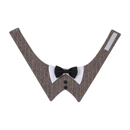 GAVPEPY Polyester Tuxedo Bow Pet Bib, Sizes XS, S, M, L, XL, Green Stripe, Dark Gray Stripe, Coffee Stripe, for photos, celebrations, walks and everyday pet outfits; a neckwear accessory for everyday outfits, portraits and special occasions image 11 - DPbib24-Brown-XS.jpg