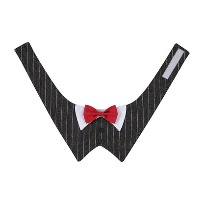 GAVPEPY Polyester Tuxedo Bow Pet Bib, Sizes XS, S, M, L, XL, Green Stripe, Dark Gray Stripe, Coffee Stripe, for photos, celebrations, walks and everyday pet outfits; a neckwear accessory for everyday outfits, portraits and special occasions image 9 - DPbib24-Gray-XS-Design02.jpg